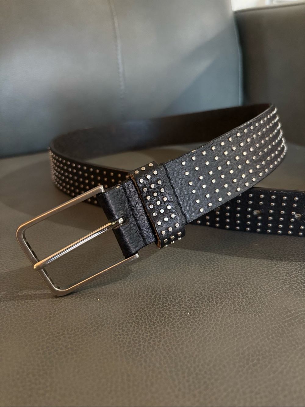 Vintage 90s Guess Studded Black Belt with Flat Silver Tone Studs and Buckle